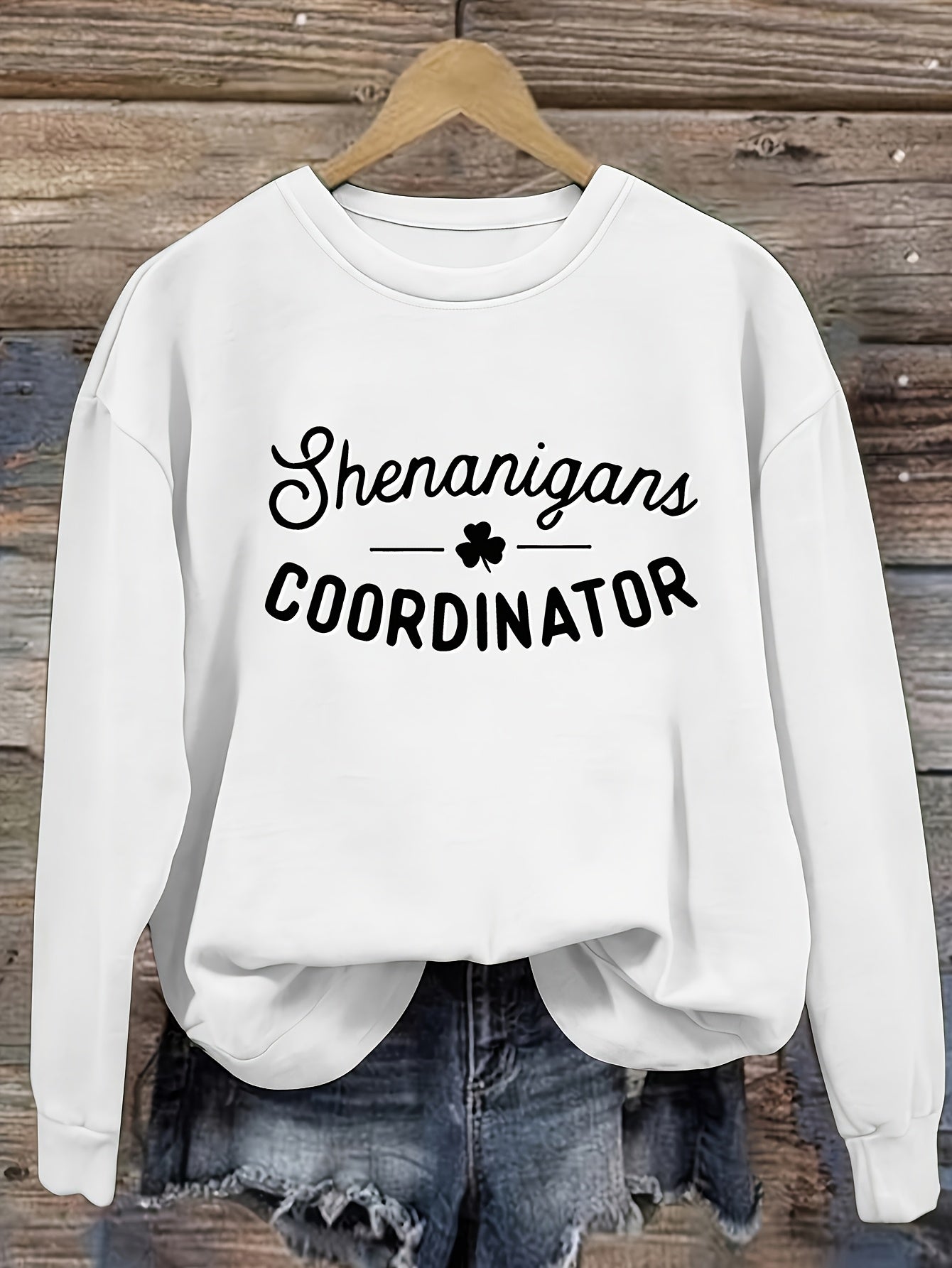 Women's Graphic Crewneck Sweatshirt - Regular Fit Crew Neck – White Graphic Design 05253 – White option – main product image