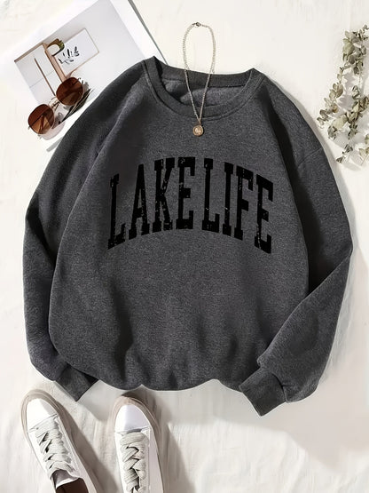 Women's Graphic Crewneck Sweatshirt - Regular Fit Crew Neck – White Graphic Design 64613 – main product image