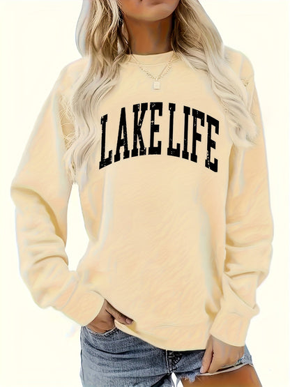 Women's Graphic Crewneck Sweatshirt - Regular Fit Crew Neck – White Graphic Design 64613 detail view