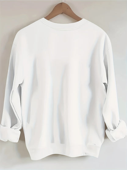 Women's Graphic Crewneck Sweatshirt - Regular Fit Crew Neck – White Graphic Design 64613 detail view