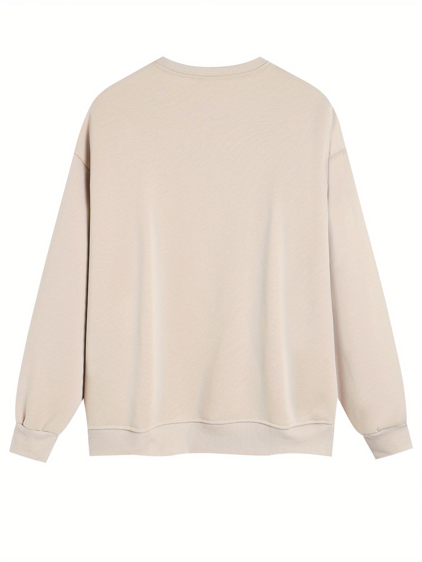 Women's Graphic Crewneck Sweatshirt - Relaxed Fit Crew Neck – Apricot / Grey detail view
