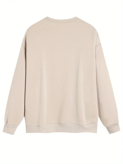Women's Graphic Crewneck Sweatshirt - Relaxed Fit Crew Neck – Apricot / Grey detail view