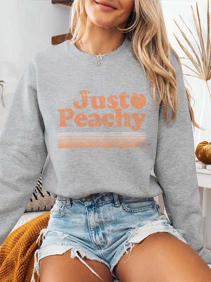 Women's Graphic Crewneck Sweatshirt - Relaxed Fit Crew Neck – Apricot / Grey detail view