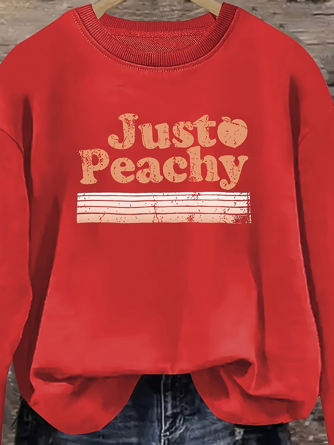 Women's Graphic Crewneck Sweatshirt - Relaxed Fit Crew Neck – Apricot / Grey detail view