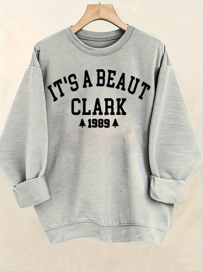 Women's Graphic Crewneck Sweatshirt - Relaxed Fit Crew Neck – Green / White detail view