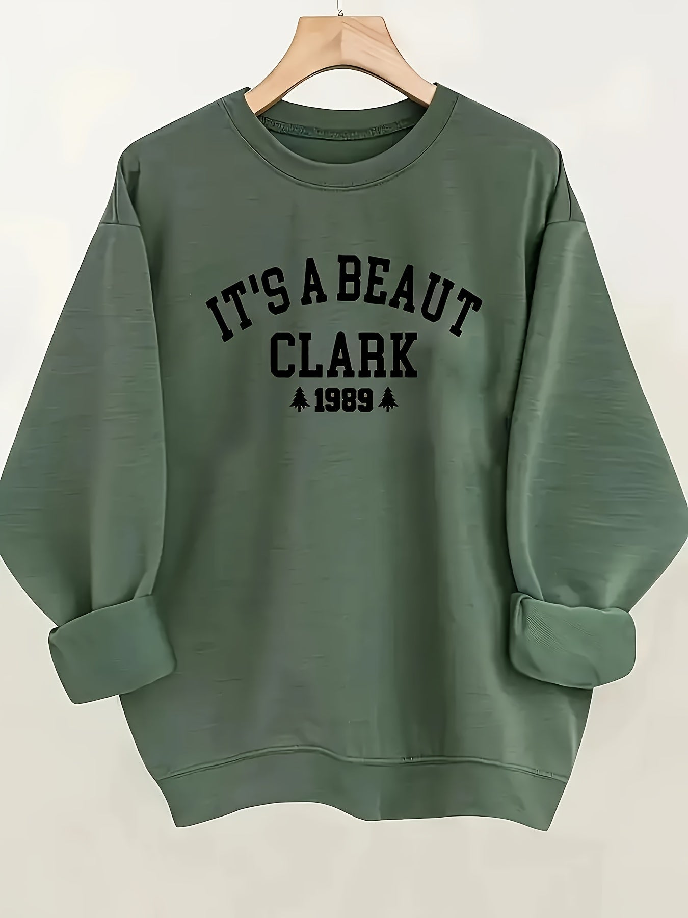 Women's Graphic Crewneck Sweatshirt - Relaxed Fit Crew Neck – Green / White detail view
