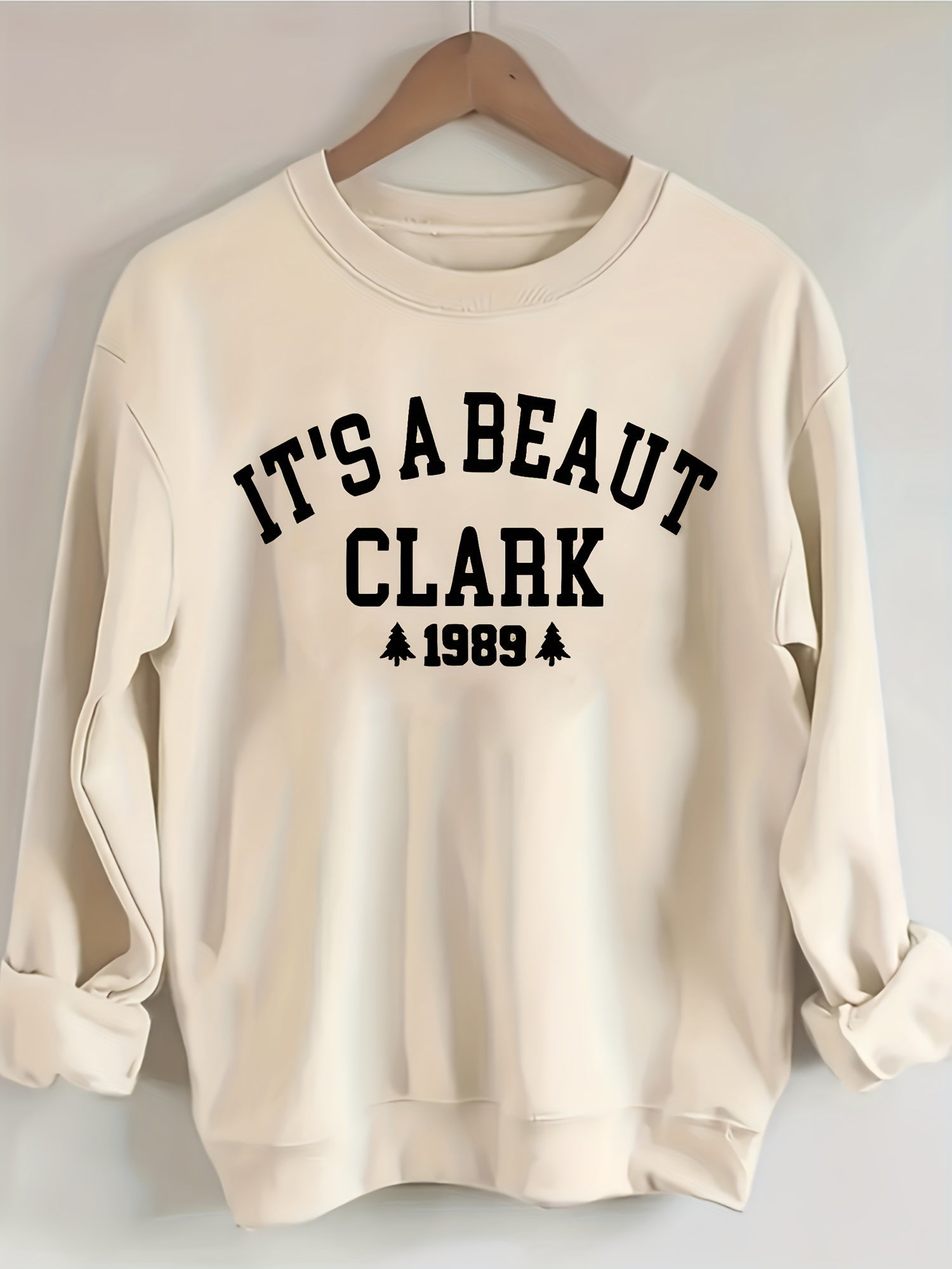 Women's Graphic Crewneck Sweatshirt - Relaxed Fit Crew Neck – Green / White detail view
