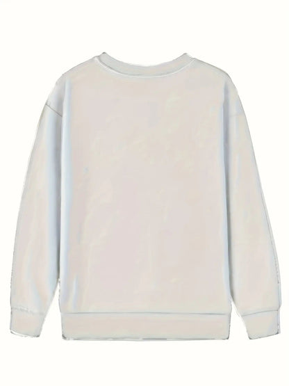 Women's Graphic Crewneck Sweatshirt - Relaxed Fit Crew Neck – Grey / White detail view