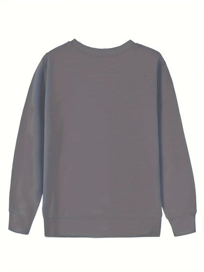 Women's Graphic Crewneck Sweatshirt - Relaxed Fit Crew Neck – Grey / White detail view