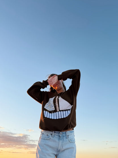 Women's Graphic Crewneck Sweatshirt - Relaxed Fit Crew Neck – Sepia / Grey detail view