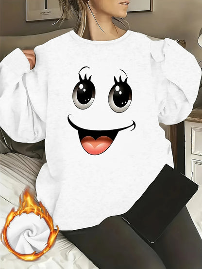 Women's Graphic Crewneck Sweatshirt - Relaxed Fit Crew Neck – White / Grey detail view