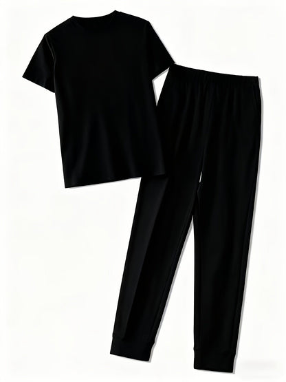 Women's Graphic Dress and Pants Set - Short Sleeve Two-Piece detail view