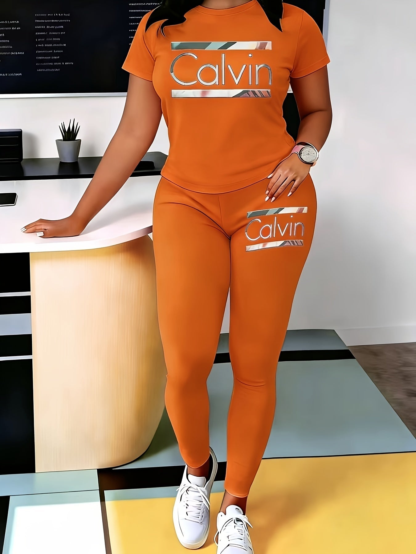 Women's Graphic Dress and Pants Set - Short Sleeve Two-Piece detail view