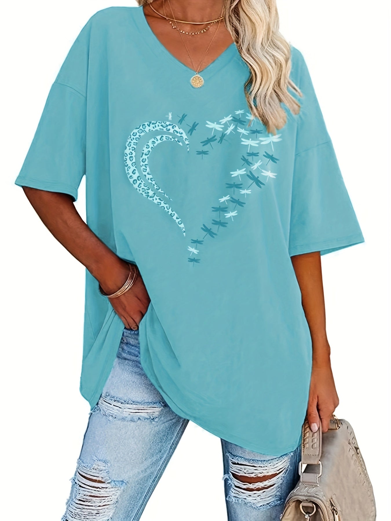 Women's Graphic Print Blouse - Classic Neck Short Sleeve – Pink option – main product image