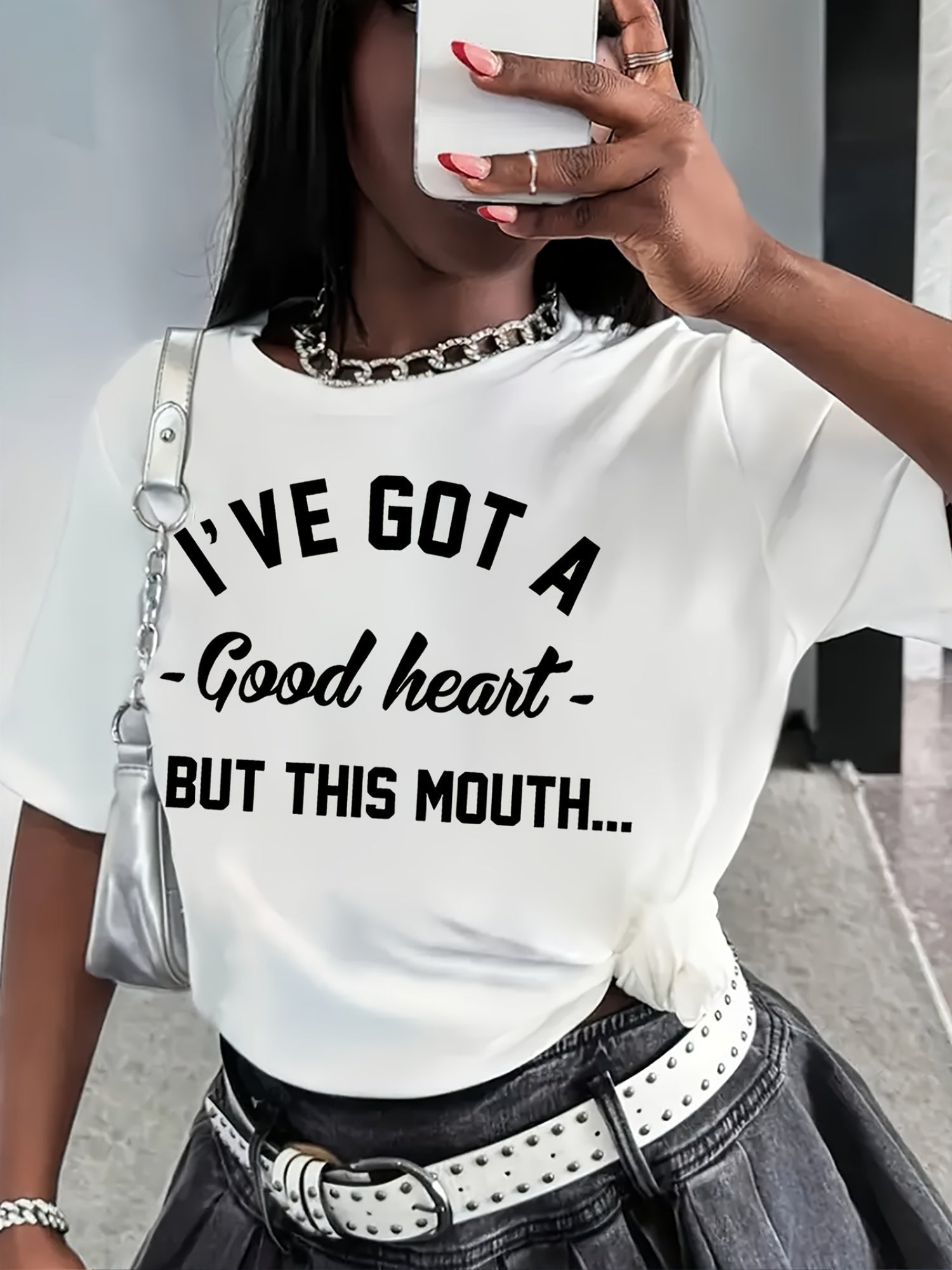 Women's Graphic Print Blouse - Crew Neck detail view