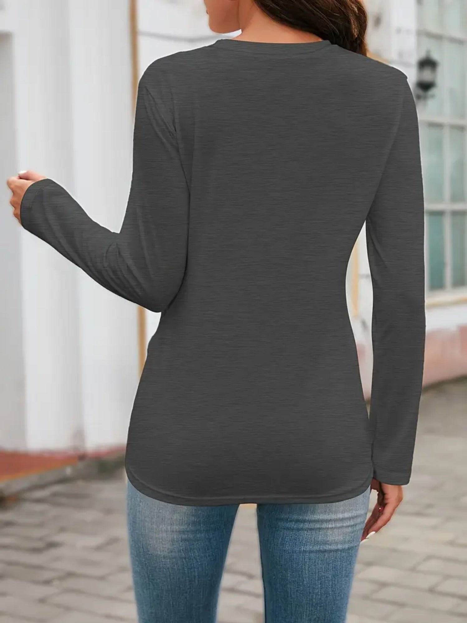 Women's Graphic Print Blouse - Crew Neck Long Sleeve detail view