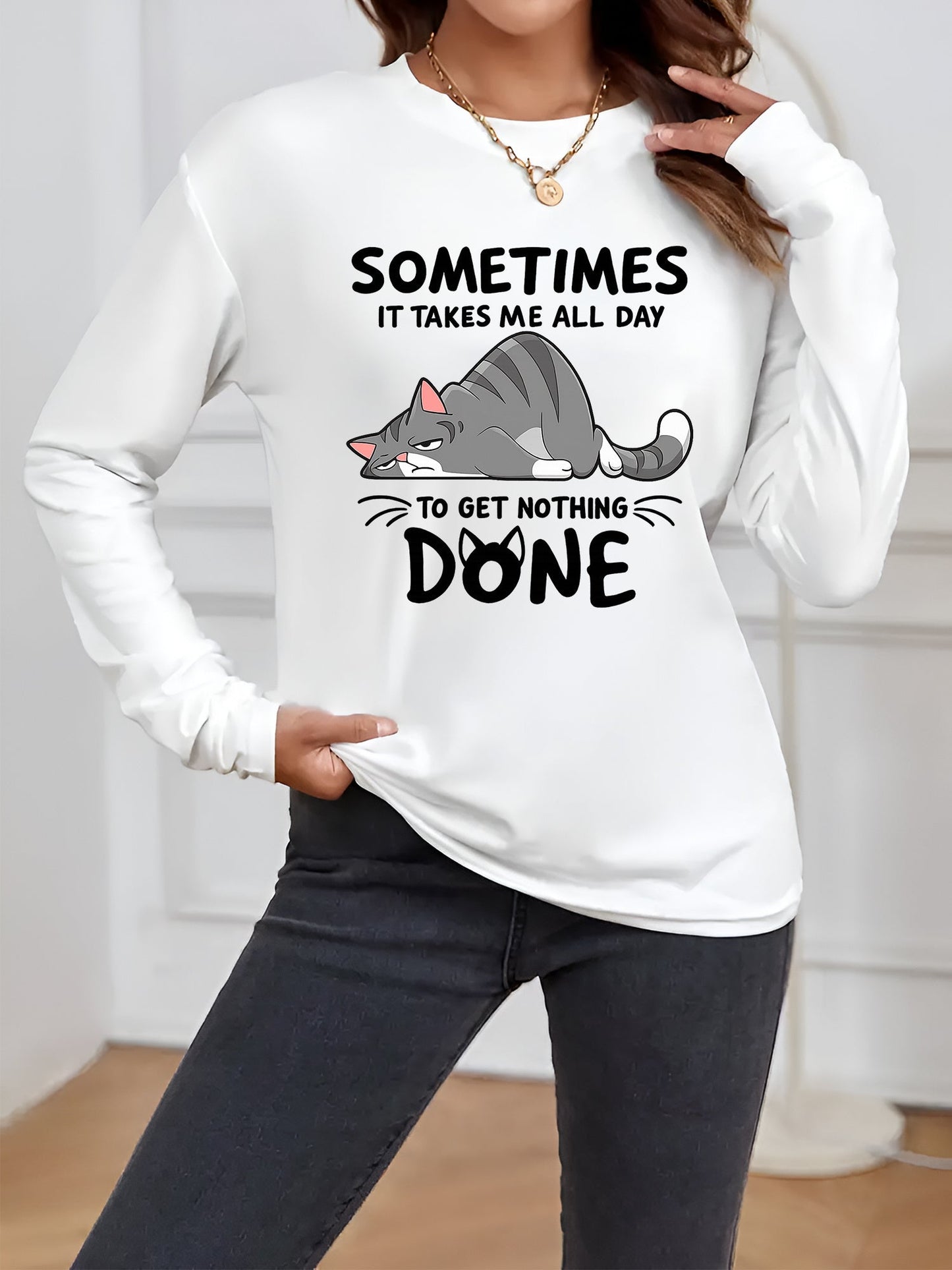 Women's Graphic Print Blouse - Crew Neck Long Sleeve detail view