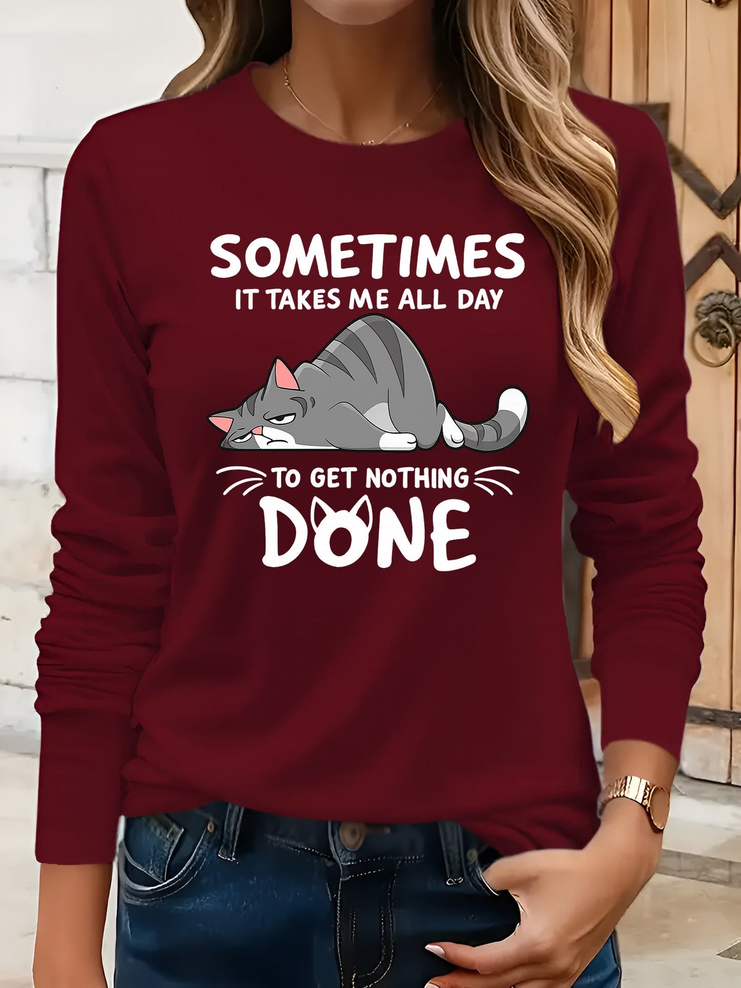 Women's Graphic Print Blouse - Crew Neck Long Sleeve detail view