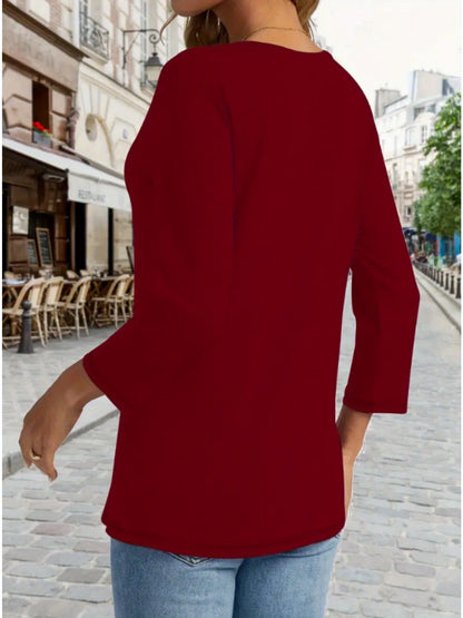 Women's Graphic Print Blouse - Crew Neck Long Sleeve detail view