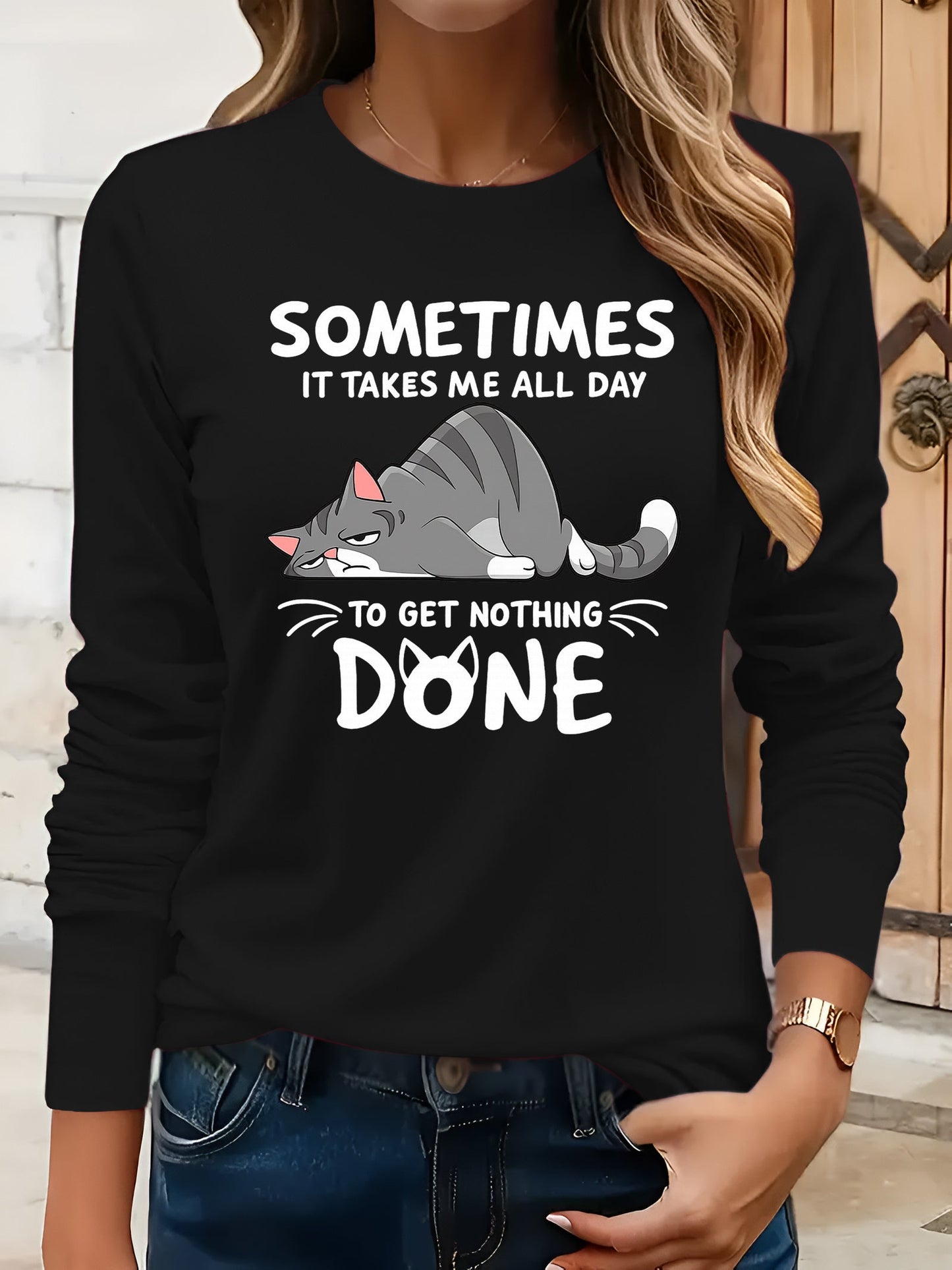 Women's Graphic Print Blouse - Crew Neck Long Sleeve – White option – view 4