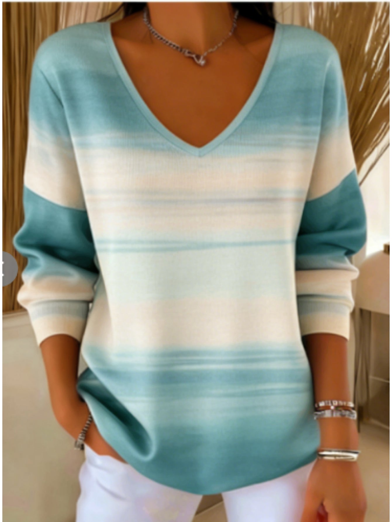 Women's Graphic Print Blouse - V-Neck Long Sleeve detail view