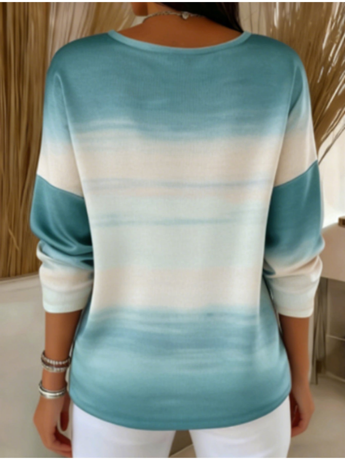 Women's Graphic Print Blouse - V-Neck Long Sleeve detail view