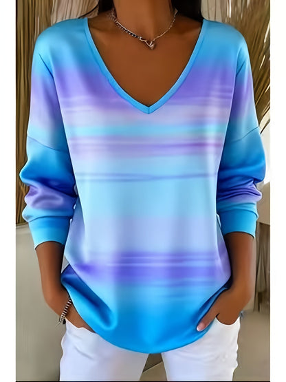 Women's Graphic Print Blouse - V-Neck Long Sleeve detail view