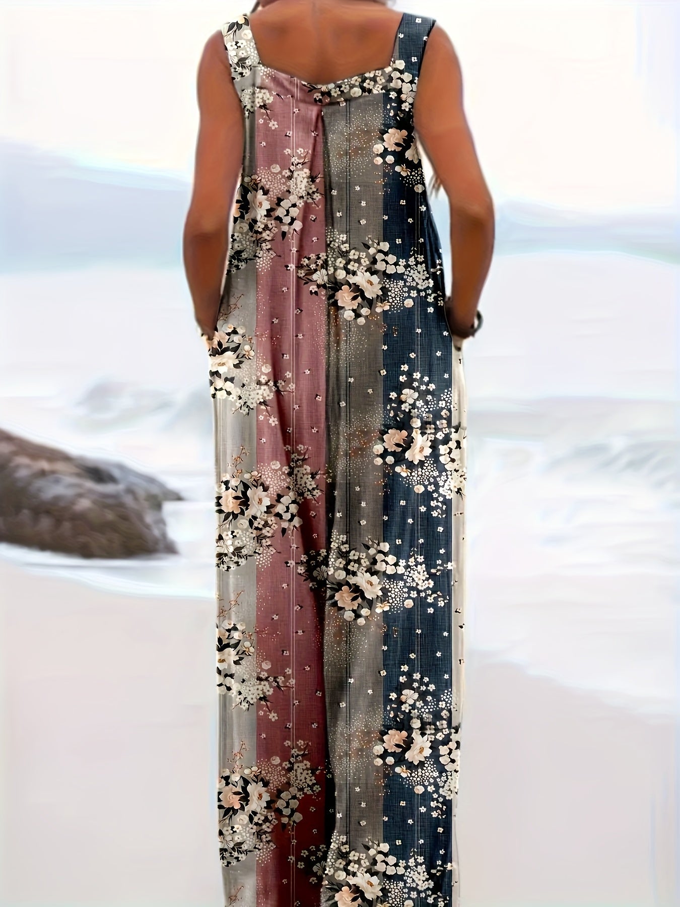 Women's Graphic Print Pantsuit - Square Neck Sleeveless detail view
