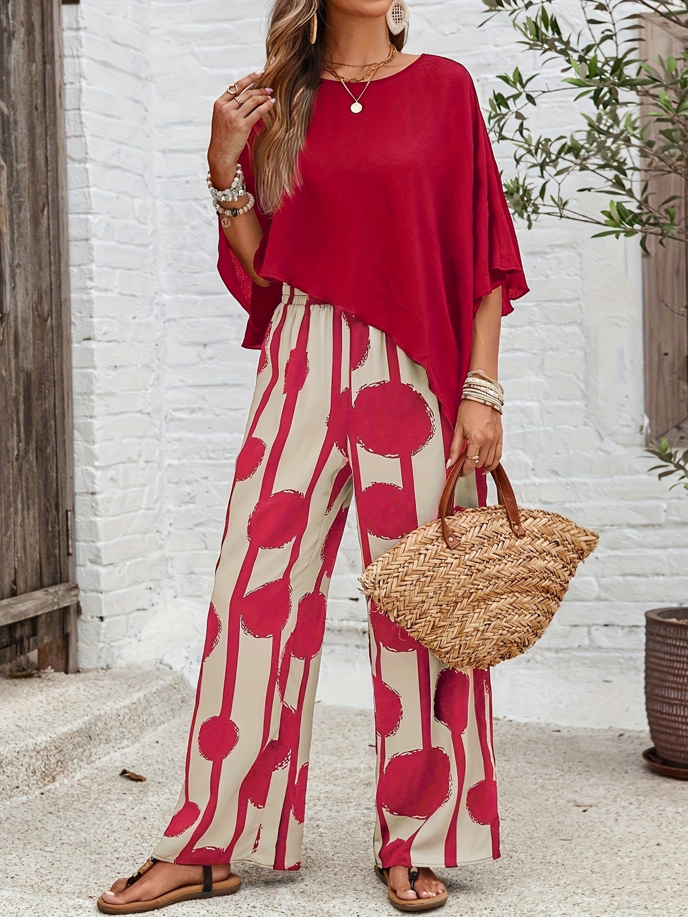 Women's Graphic Print Shirt - Short Sleeve – Red – Red option – main product image