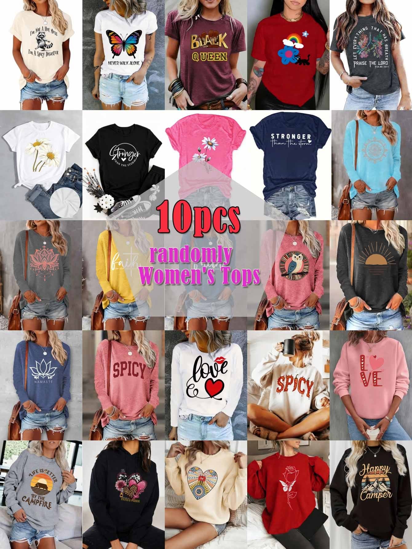 Women's Graphic Print T-Shirt - 10-Pack Round Neck Short Sleeve – Relaxed fit – main product image
