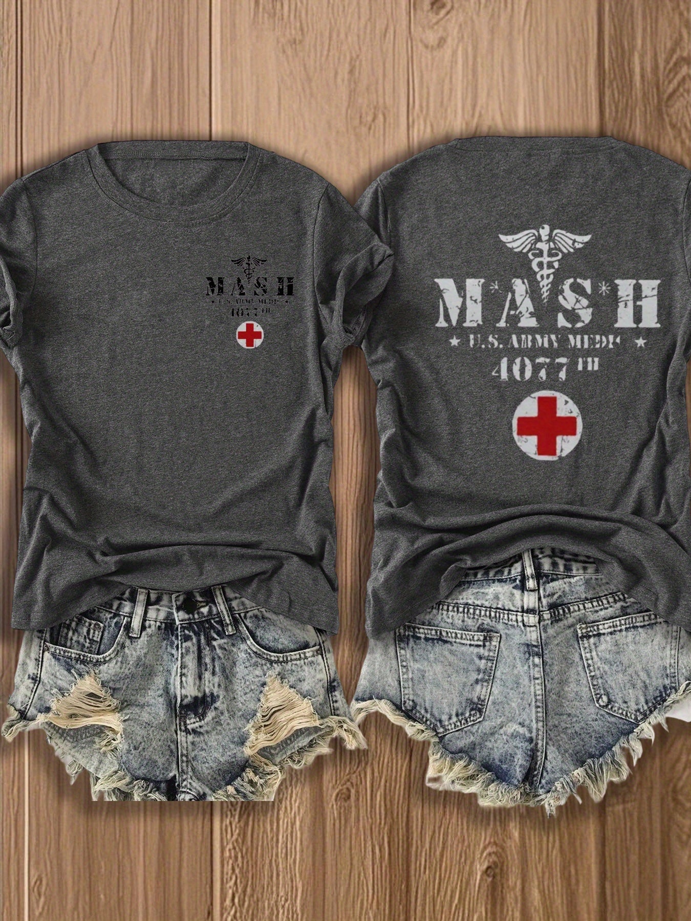 Women's Graphic Print T-Shirt - Classic Neck Short Sleeve detail view