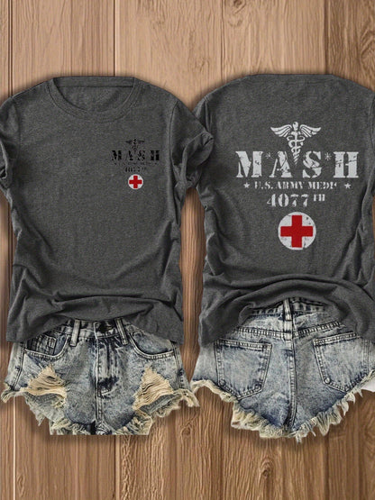 Women's Graphic Print T-Shirt - Classic Neck Short Sleeve detail view
