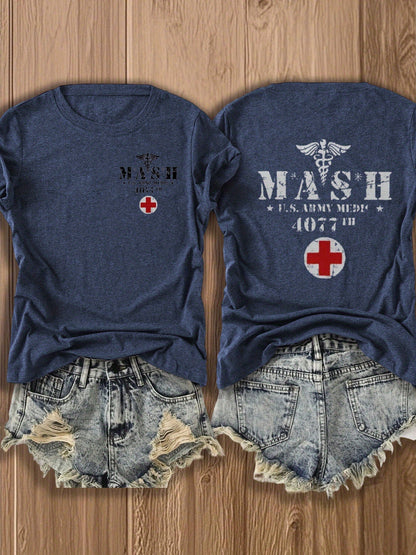Women's Graphic Print T-Shirt - Classic Neck Short Sleeve detail view