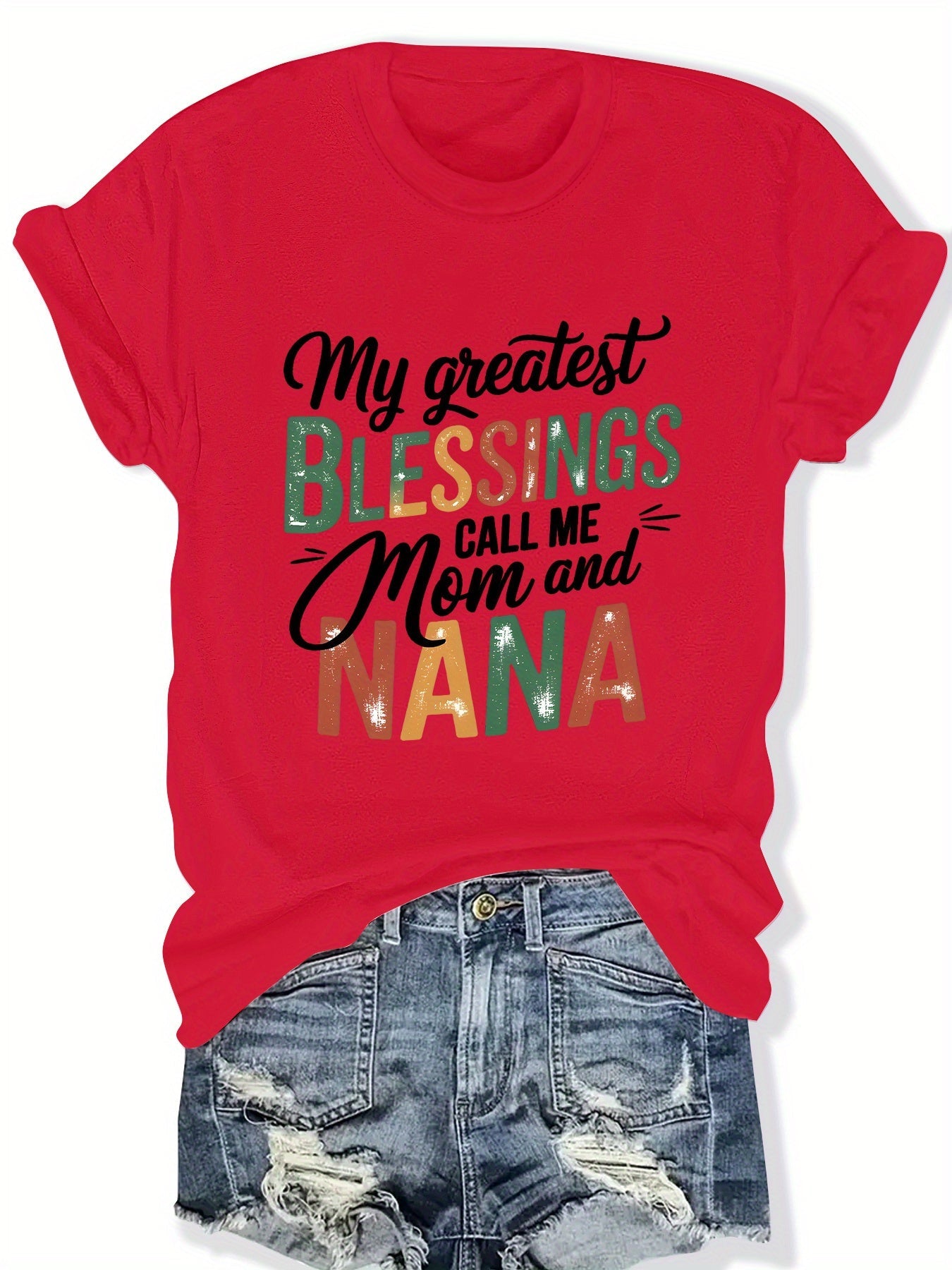 Women's Graphic Print T-Shirt - Crew Neck Short Sleeve – 6-Color Selection detail view