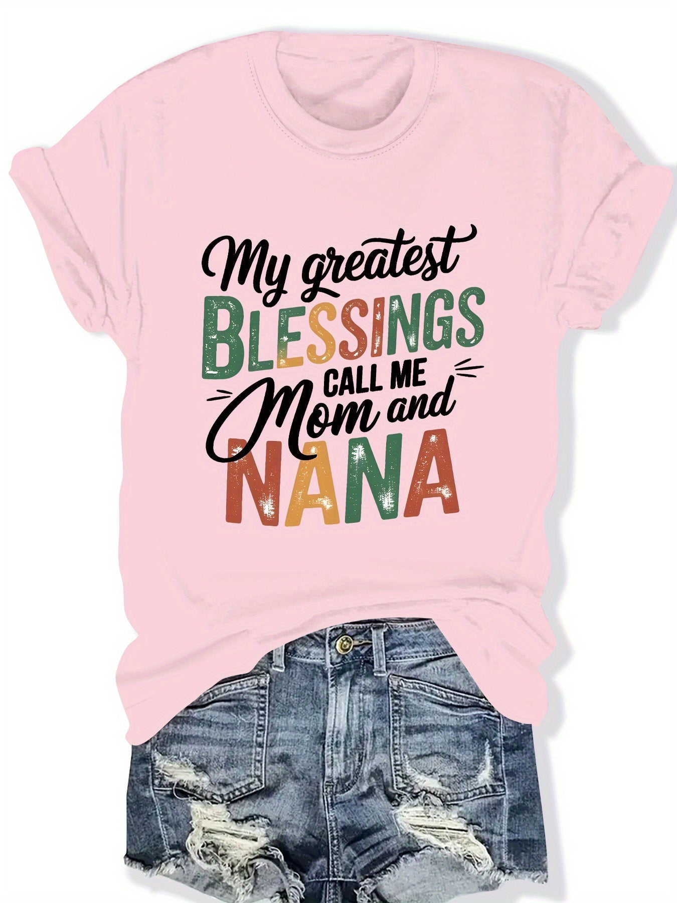 Women's Graphic Print T-Shirt - Crew Neck Short Sleeve – 6-Color Selection detail view