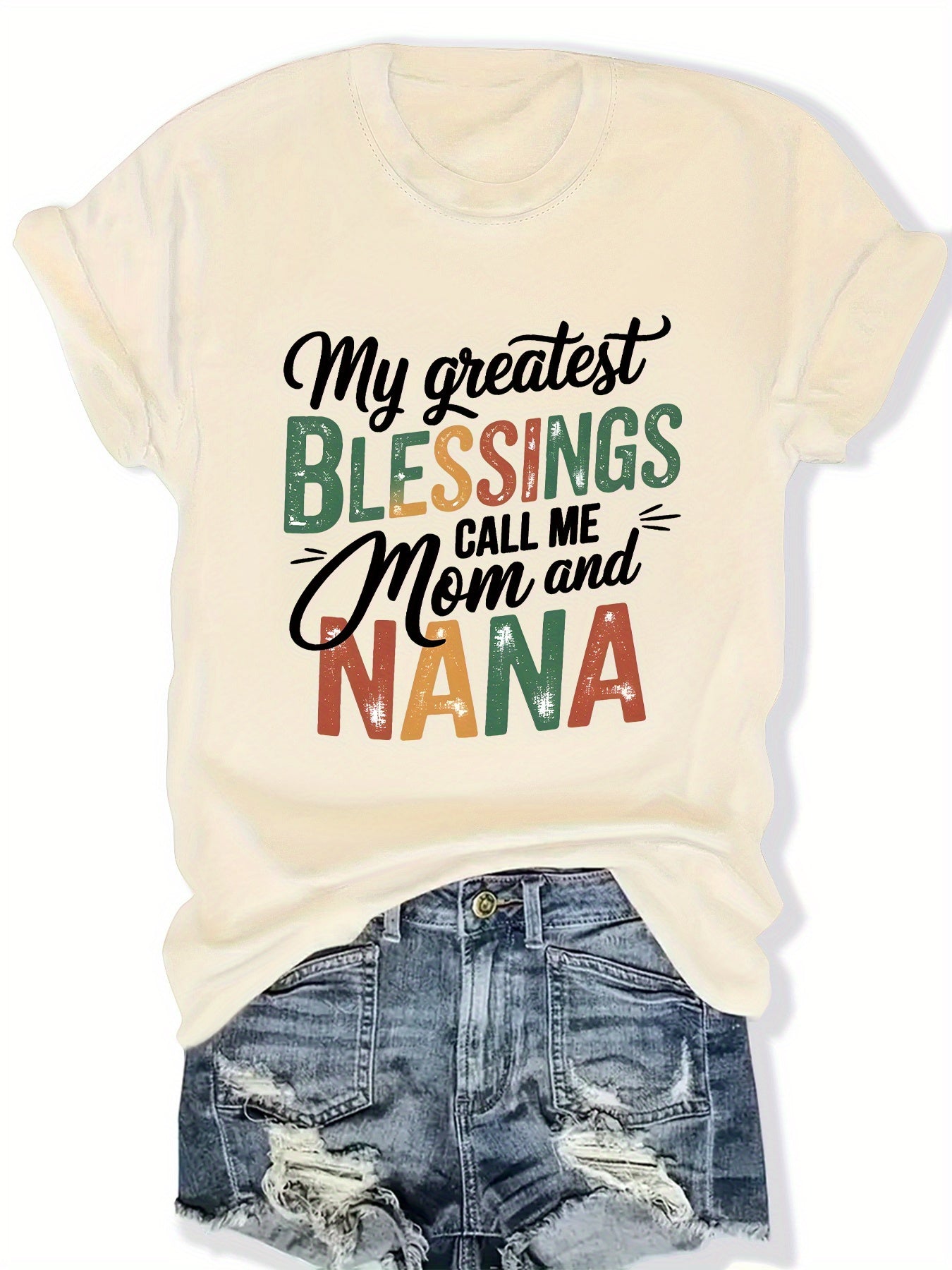 Women's Graphic Print T-Shirt - Crew Neck Short Sleeve – 6-Color Selection detail view