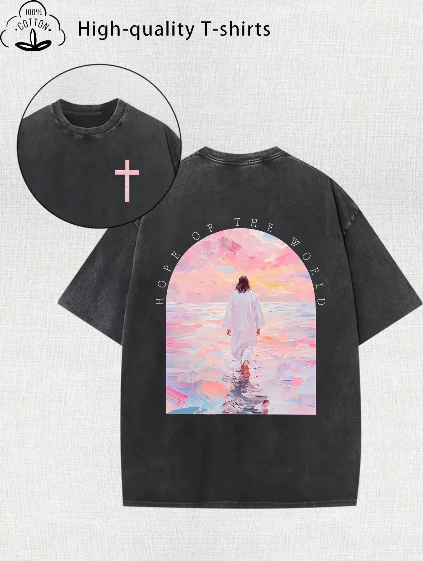 Women's Graphic Print T-Shirt - Crew Neck Short Sleeve – Apricot detail view