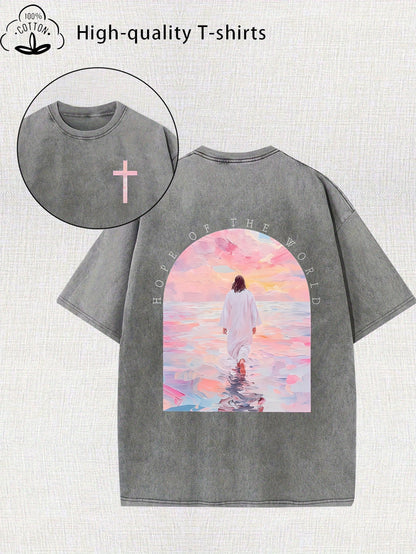 Women's Graphic Print T-Shirt - Crew Neck Short Sleeve – Apricot detail view