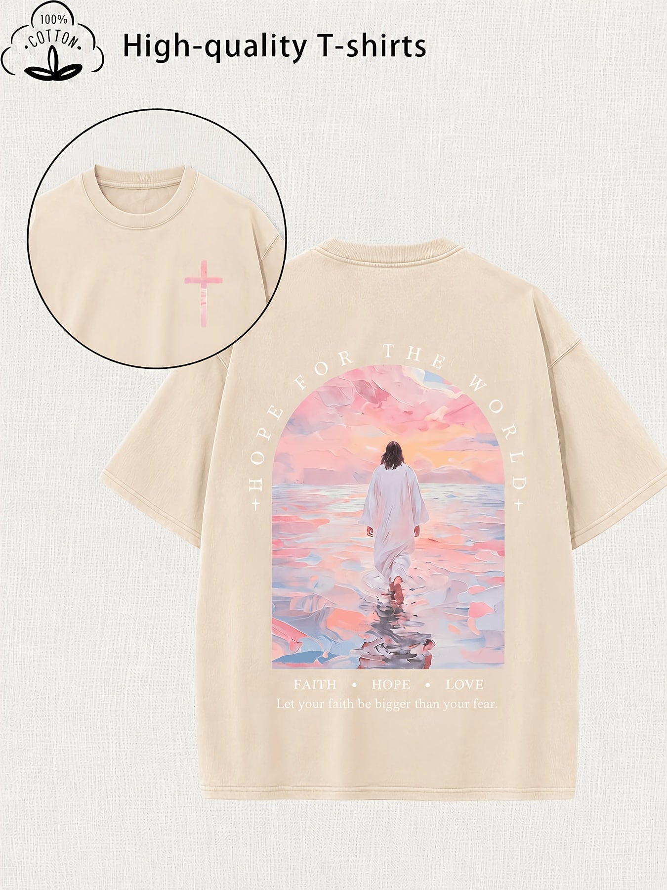 Women's Graphic Print T-Shirt - Crew Neck Short Sleeve – Apricot detail view