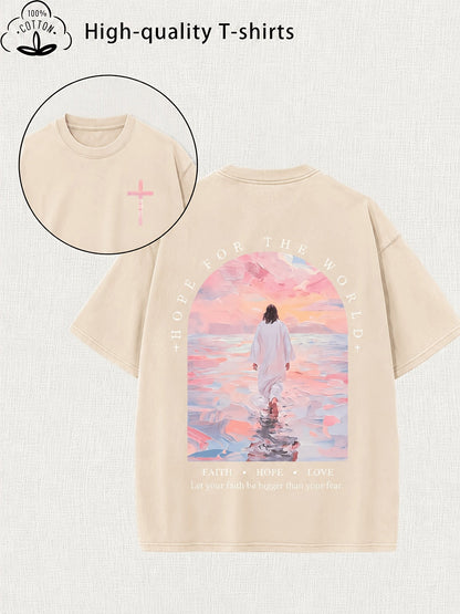 Women's Graphic Print T-Shirt - Crew Neck Short Sleeve – Apricot detail view