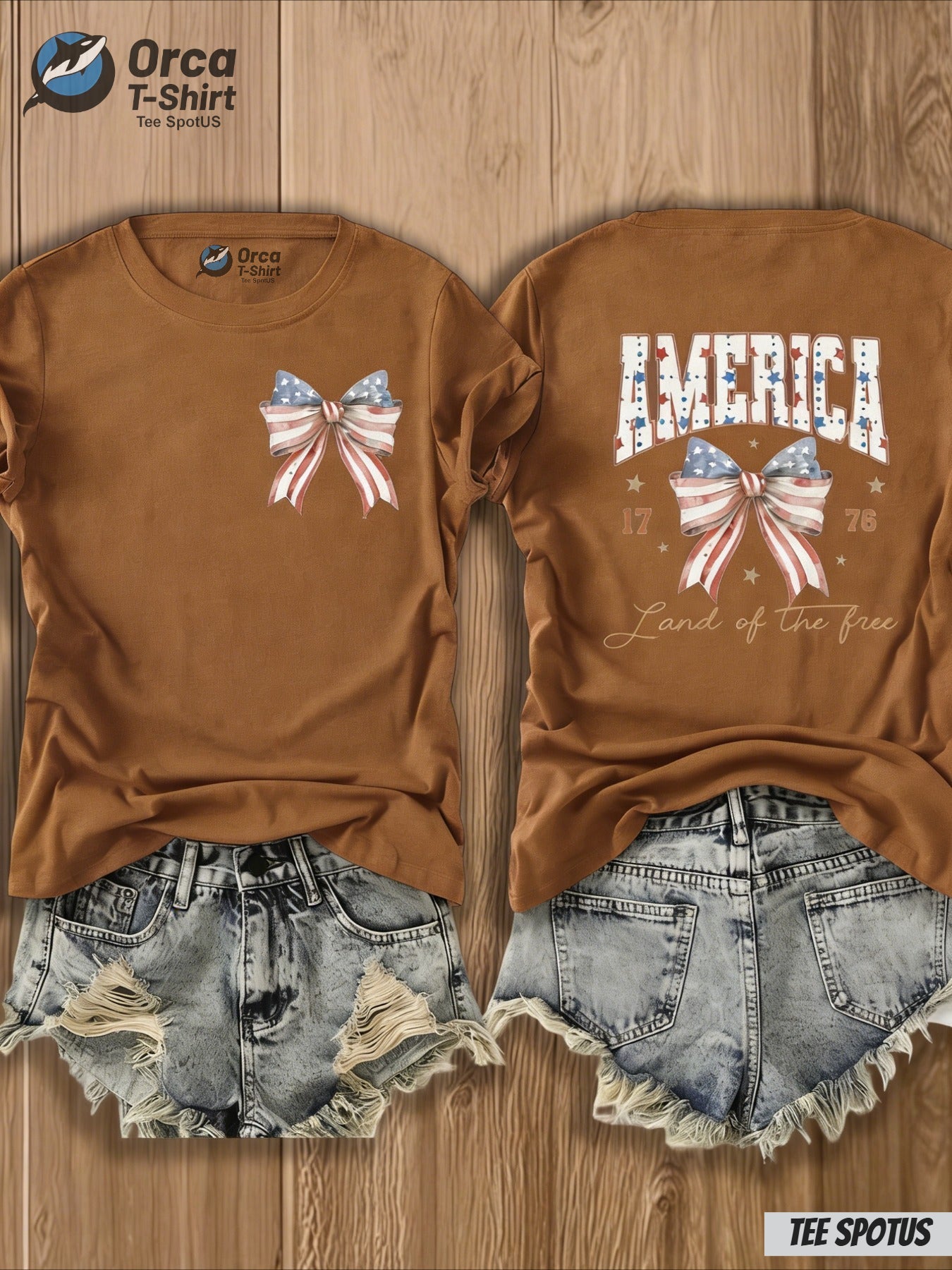 Women's Graphic Print T-Shirt - Crew Neck Short Sleeve – Apricot / Orange detail view