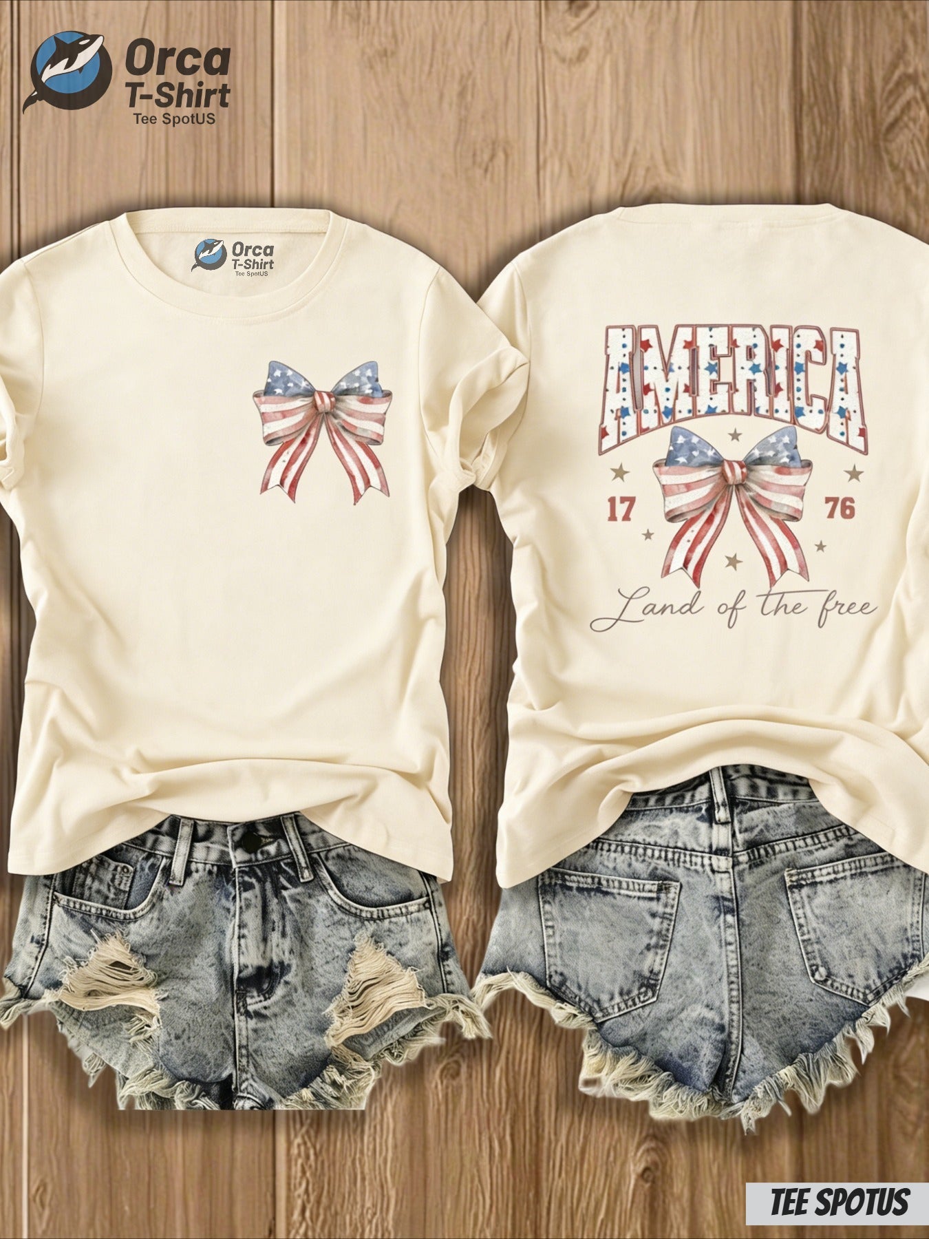 Women's Graphic Print T-Shirt - Crew Neck Short Sleeve – Apricot / Orange – Apricot option – view 4