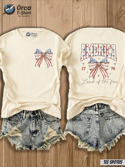Women's Graphic Print T-Shirt - Crew Neck Short Sleeve – Apricot / Orange – Apricot option – view 4