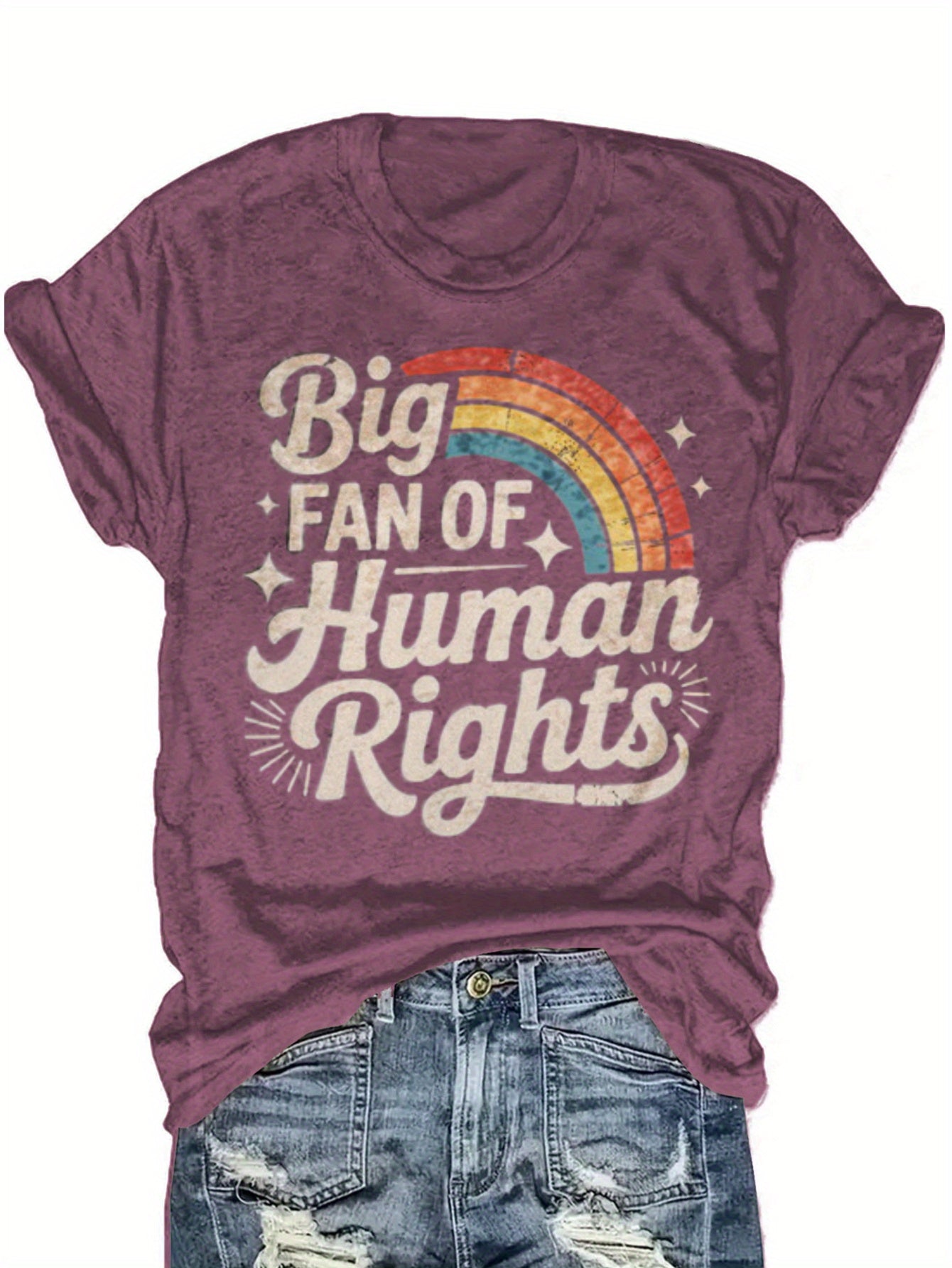 Women's Graphic Print T-Shirt - Crew Neck Short Sleeve Burgundy Red Design – view 4