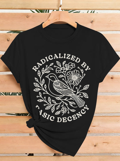 Women's Graphic Print T-Shirt - Crew Neck Short Sleeve – Dark Gray / Burgundy detail view