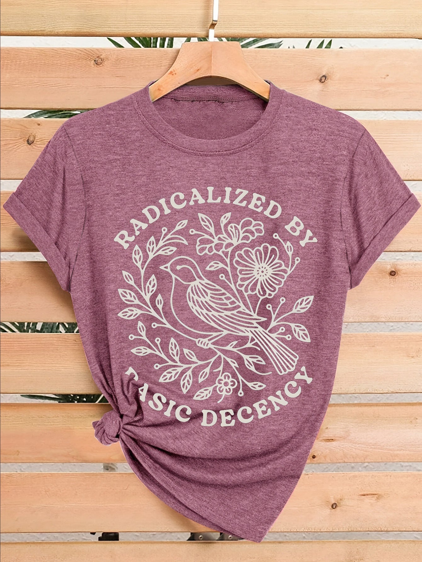 Women's Graphic Print T-Shirt - Crew Neck Short Sleeve – Dark Gray / Burgundy – Gray option – main product image