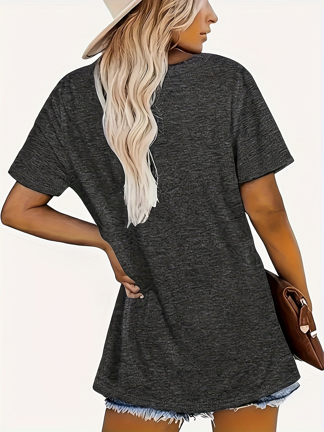 Women's Graphic Print T-Shirt - Crew Neck Short Sleeve Dark Gray – Dark Gray Graphic Design 54885 detail view