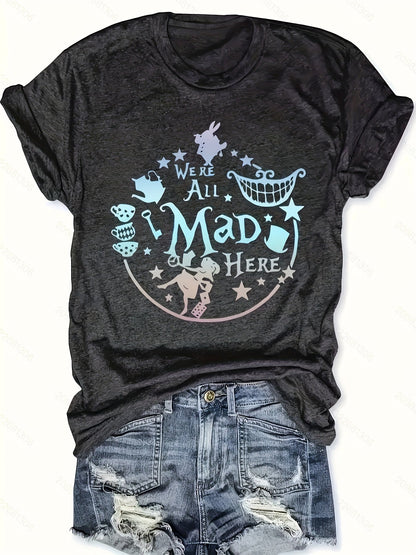 Women's Graphic Print T-Shirt - Crew Neck Short Sleeve Dark Gray – Dark Gray Graphic Design 54885 detail view