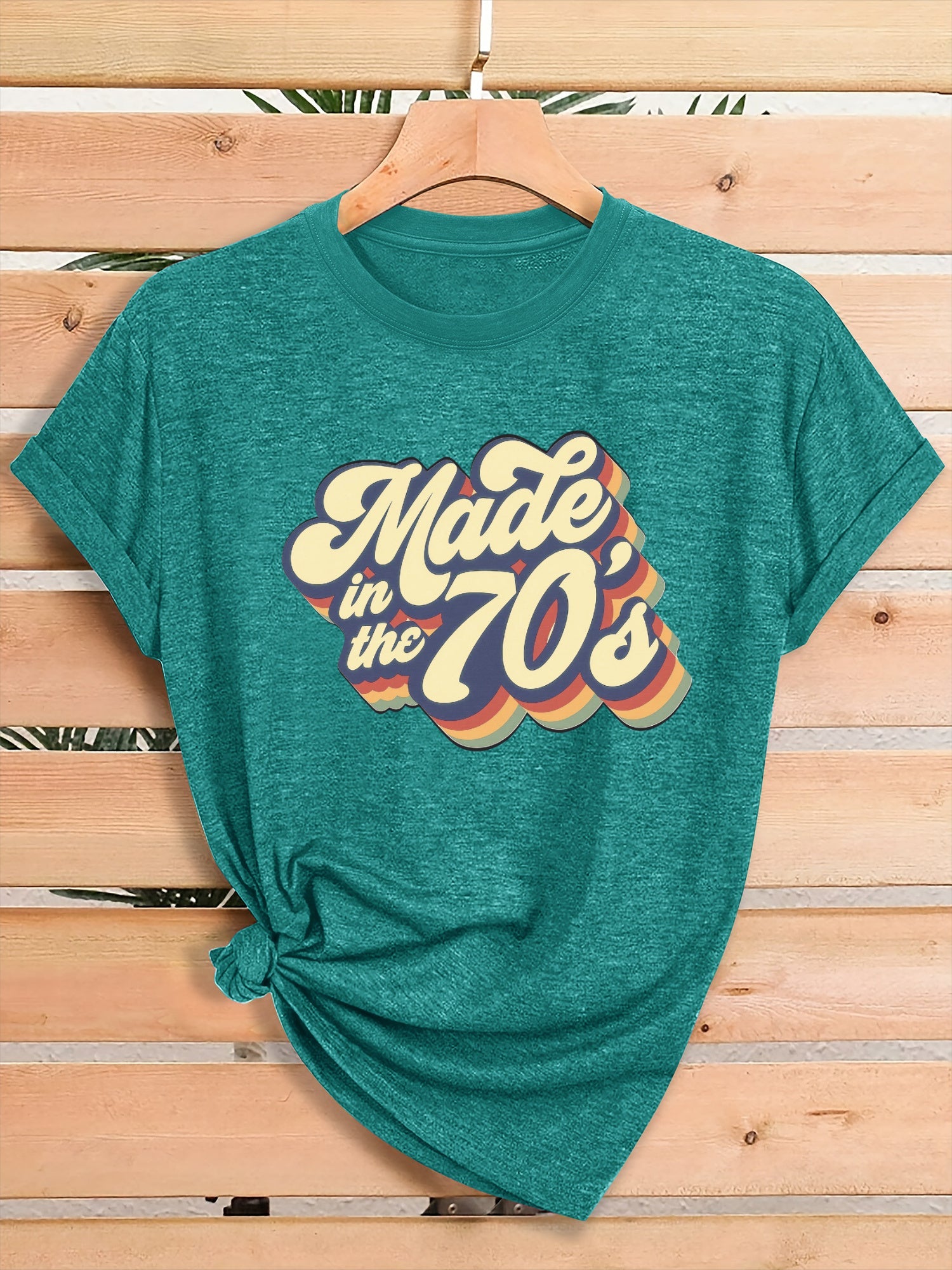 Women's Graphic Print T-Shirt - Crew Neck Short Sleeve – Green / Grey detail view