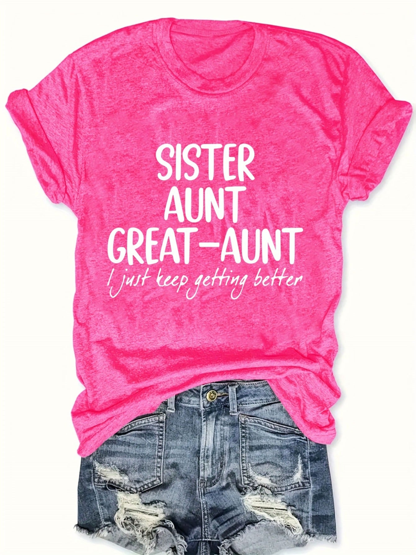 Women's Graphic Print T-Shirt - Crew Neck Short Sleeve – Pink / Black detail view